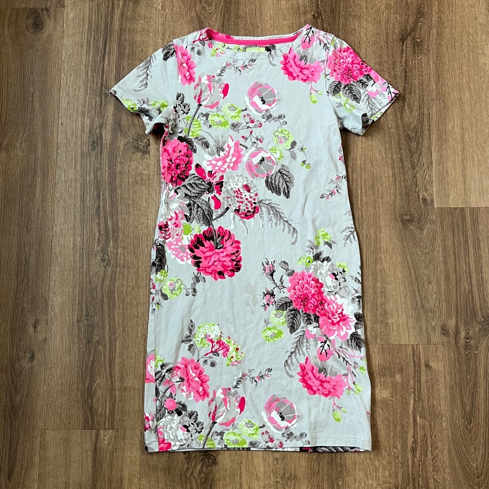 Joules Gray Floral Knit Short Sleeve Dress Sz 2